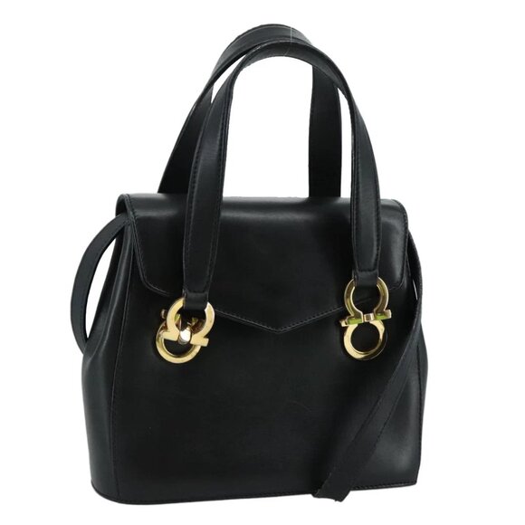 Salvatore Ferragamo Gancini Hand Bag Leather 2way Black - Picture 1 of 14